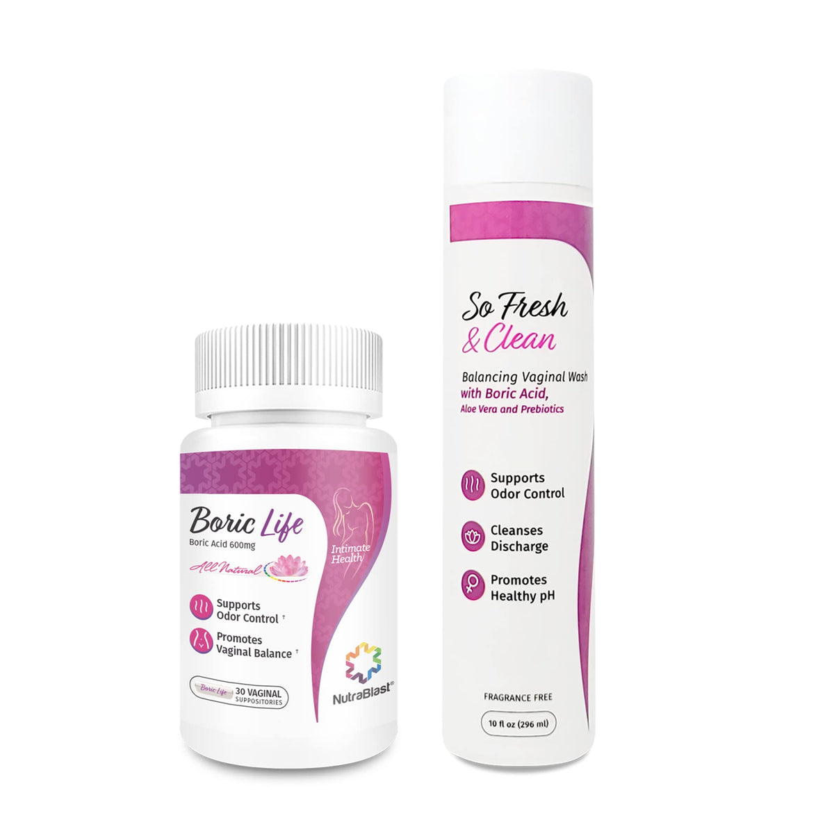 NutraBlast Boric Acid Vaginal Suppositories and So Fresh & Clean | Supports Odor Control