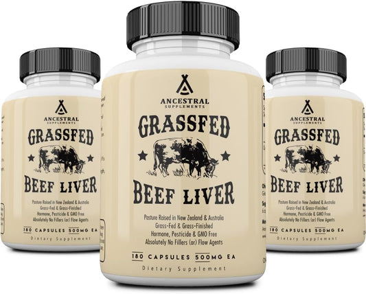 Ancestral Supplements Grass Fed Beef Liver Capsules, 180 Ct (3-Pack) | This freeze-dried beef liver supplement supports energy production, cleansing, digestion and immunity.
