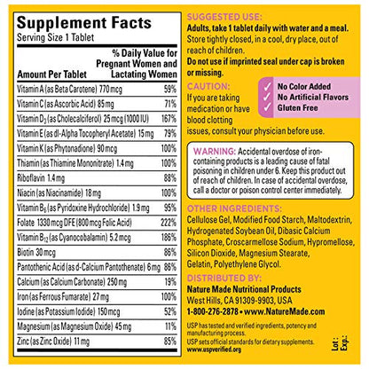 Nature Made Prenatal Multi, 250 Tablets, Folic Acid + 17 Prenatal Vitamins & Minerals