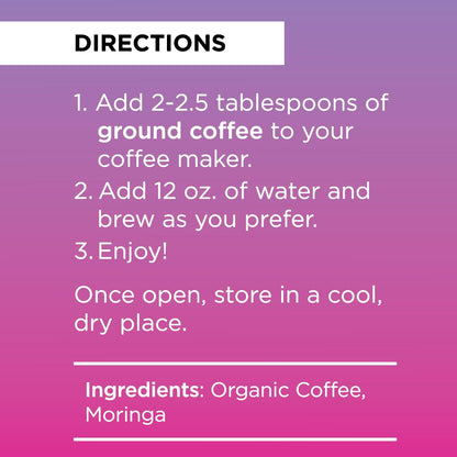Livingood Daily Coffee with Moringa, Ground Medium Roast Coffee with Plant Based Ingredients for Morning Energy, Made with Moringa Powder, Organic, Non GMO, Vegan, Gluten Free, 20 Servings, 12 oz Bag
