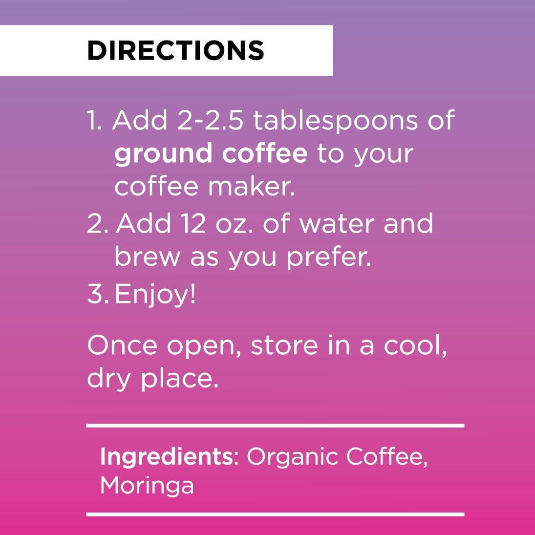 Livingood Daily Coffee with Moringa, Ground Medium Roast Coffee with Plant Based Ingredients for Morning Energy, Made with Moringa Powder, Organic, Non GMO, Vegan, Gluten Free, 20 Servings, 12 oz Bag