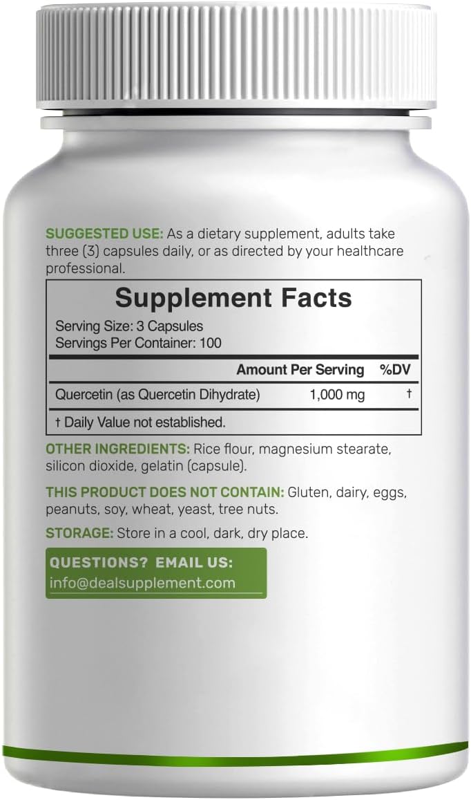 DEAL SUPPLEMENT Quercetin 1,000mg Per Serving, 300 Capsules – Healthy Immune Support Supplements, High Bioavailable Flavonoids, Natural Antioxidant – Non-GMO, Soy Free, No Gluten