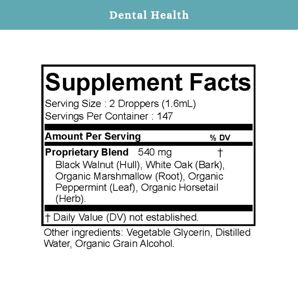 SPRIGS Dental Health Tincture, 4 Fl Oz | Natural Herbal Blend of Black Walnut, Peppermint & More to Support Healthy Teeth & Gums | Fluoride-Free, Cleansing & Astringent Formula for Fresh Breath