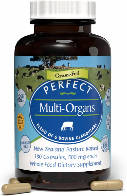 Perfect Supplements - Perfect Multi-Organs – A Blend of 6 Synergistic Glandulars – 100% Freeze Dried & Hormone Free – New Zealand Pasture Raised Whole Food Capsules