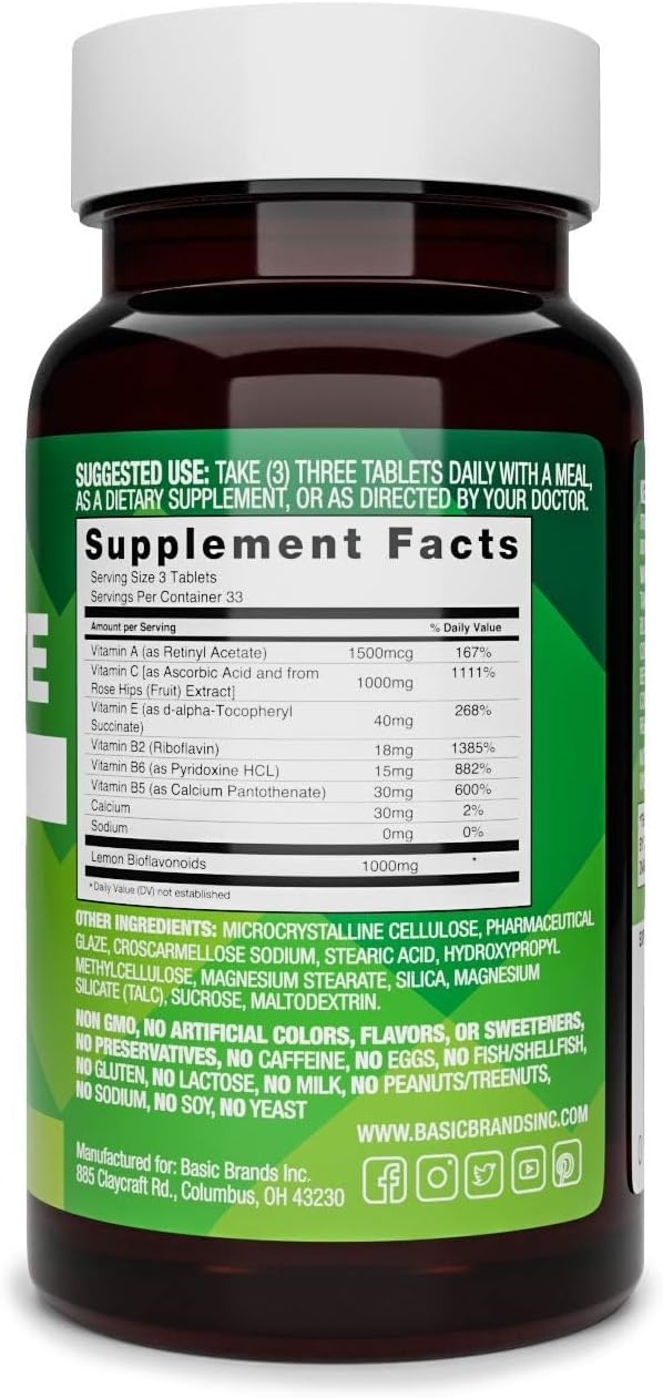 Basic Brands Aller Vite Nasal Support Tablets, 100 Tablets | Seasonal Allergy Relief, High Bioflavonoid Complex with Vitamins and Calcium, Gluten Free, Daily Supplement