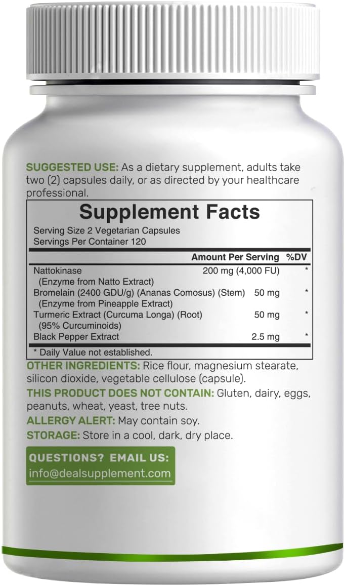 Nattokinase Supplement 4,000 FU Per Serving, 240 Veggie Capsules – Japanese Natto with Bromelain, Turmeric Curcumin & Black Pepper Complex – Digestive Enzymes & Heart Health – Non-GMO, Vegan