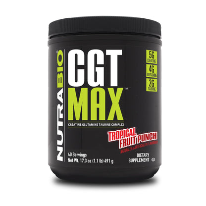 NutraBio CGT-MAX Powder- Creatine, Glutamine and Taurine to Support Muscle Recovery and Strength - 40 Servings - Unflavored