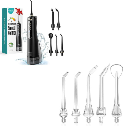 Water Dental Flosser Teeth Pick 10 Levels Smooth Control & Water Dental Flosser Tip Replacement Heads