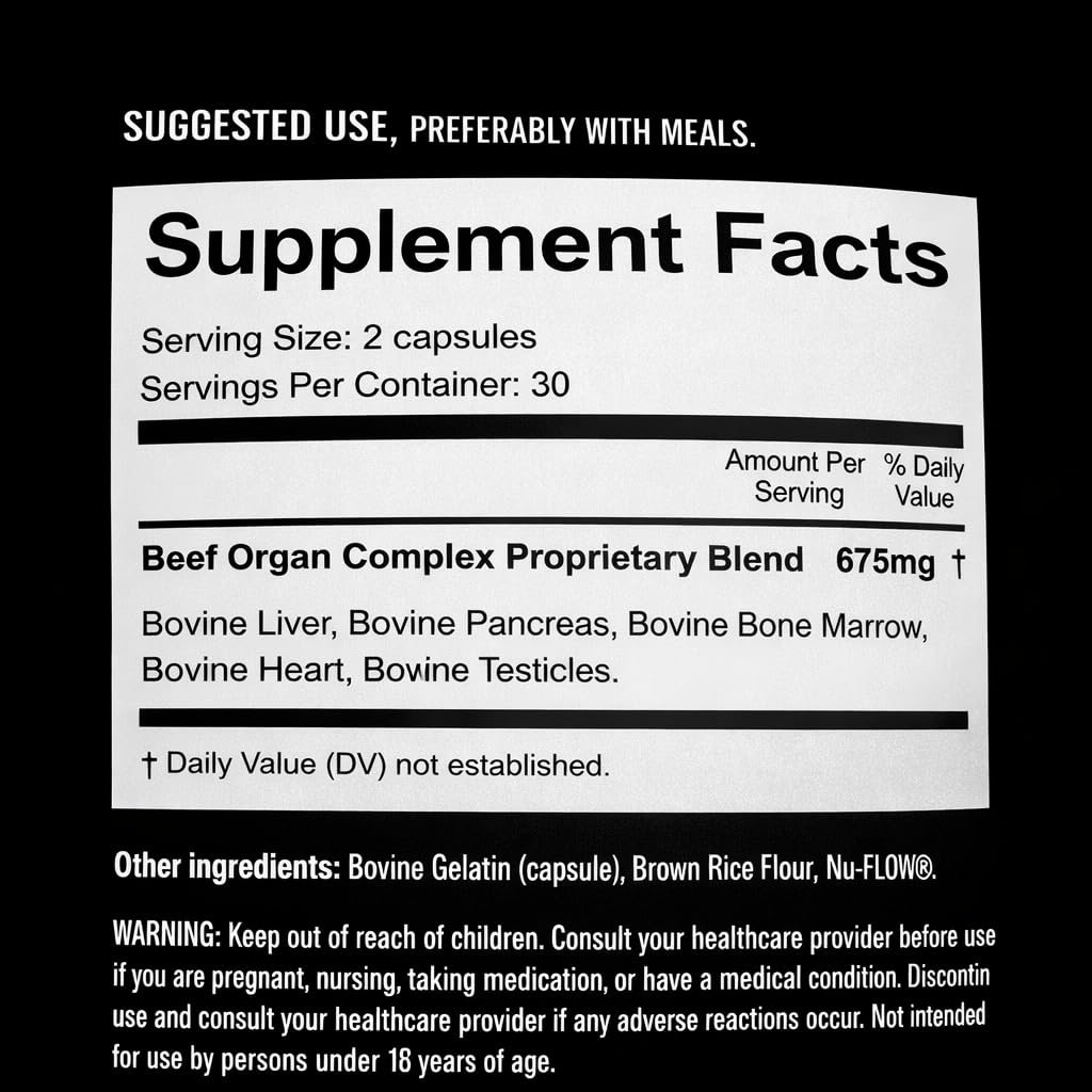Forgebody Beef Liver & Organ Complex, Grass-Fed 5-Organ Supplement, 1 Month | Grass-fed beef liver, heart, bone marrow, pancreas, testicles, freeze-dried, non-GMO, ancestral nose-to-tail nutrition
