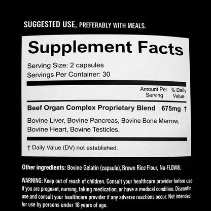 Forgebody Beef Liver & Organ Complex, Grass-Fed 5-Organ Supplement, 1 Month | Grass-fed beef liver, heart, bone marrow, pancreas, testicles, freeze-dried, non-GMO, ancestral nose-to-tail nutrition