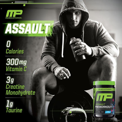 MusclePharm Assault Pre Workout Powder for Men & Women – Energy & Strength Boost Pre-Workout Supplements with Beta Alanine, Caffeine, Creatine & Betaine Anhydrous – 30 Servings, Fruit Punch Flavor