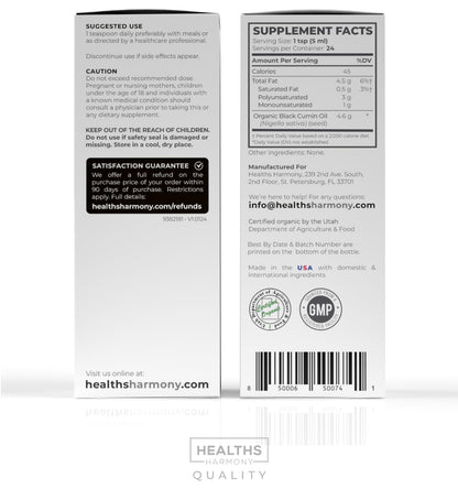 USDA Organic Black Cumin Seed Oil Liquid (8 fl oz) Premium Cold-Pressed Nigella Sativa Producing Pure - Antioxidant Supplement - Vegan, Gluten-Free, & Non-GMO (No Pills or Capsules)