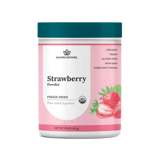 Nature Restore Organic Strawberry Powder (10 oz). 100% Pure Freeze-Dried Berry for Baking, Smoothies & Oatmeal. Natural Pink Food Coloring & Frosting Flavor. Clean DIY Strawberry Milk Base with No Added Sugar