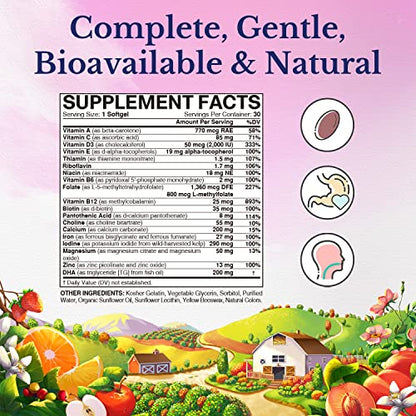 VITALITOWN Prenatal Vitamin, with Omega-3 DHA, Folate, Iron, VIT C, D3, Calcium, Zinc, Choline