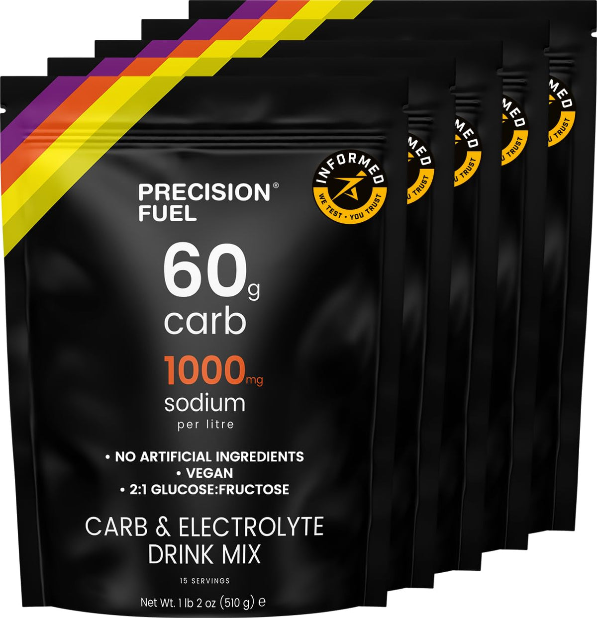 Precision Fuel PF60 Carb & Electrolyte Drink Mix Powder for Hydration & Energy - Endurance Sports Nutrition, Vegan, Hypotonic - 60g Carb, 1000mg Sodium per Litre - Mild Citrus Flavor, 1-Pack