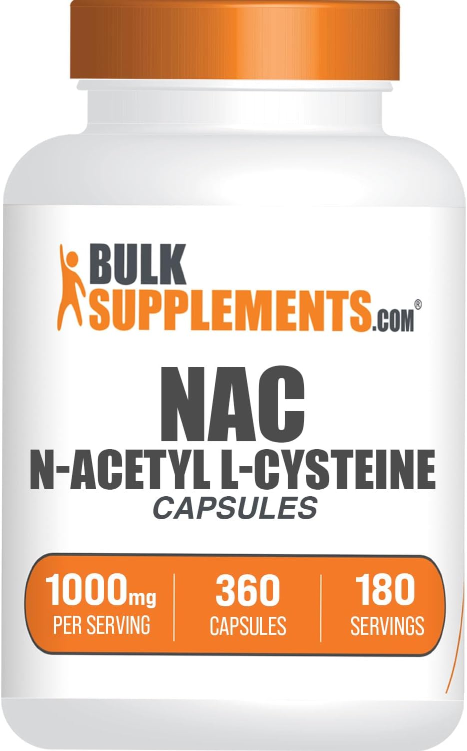 BulkSupplements.com NAC 1000 mg Capsules - N-Acetyle Cysteine 1000mg, NAC Supplement, NAC1000mg - NAC Capsules, Gluten Free - 2 Capsules per Serving, 180-Day Supply, 360 Capsules