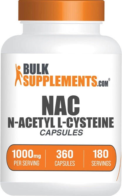 BulkSupplements.com NAC 1000 mg Capsules - N-Acetyle Cysteine 1000mg, NAC Supplement, NAC1000mg - NAC Capsules, Gluten Free - 2 Capsules per Serving, 180-Day Supply, 360 Capsules