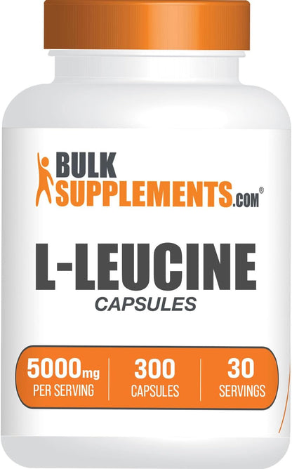 BulkSupplements.com L-Leucine Capsules - Leucine Supplements, Leucine Amino Acid, BCAA Supplements, Leucine 5000mg - Gluten Free, 10 Capsules per Serving - 30-Day Supply, 300 Capsules