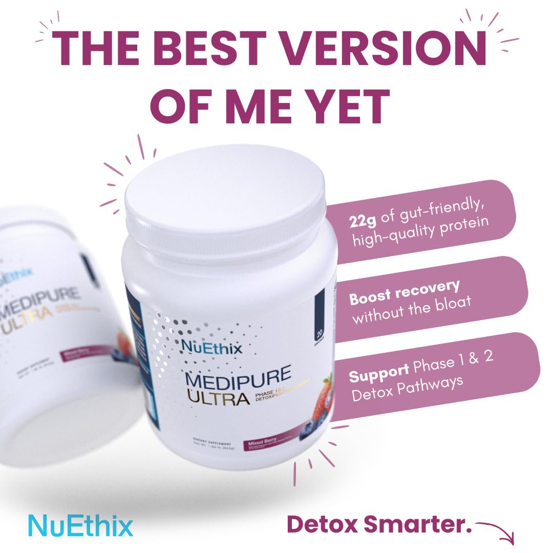 NuEthix Formulations Medipure DS with Pea Protein Powder 19g, Phase 1 & 2 Detoxification System, Supports the Body’s Natural Detoxification Process, Vanilla Wafer (Non-Caffeinated), 20 Servings