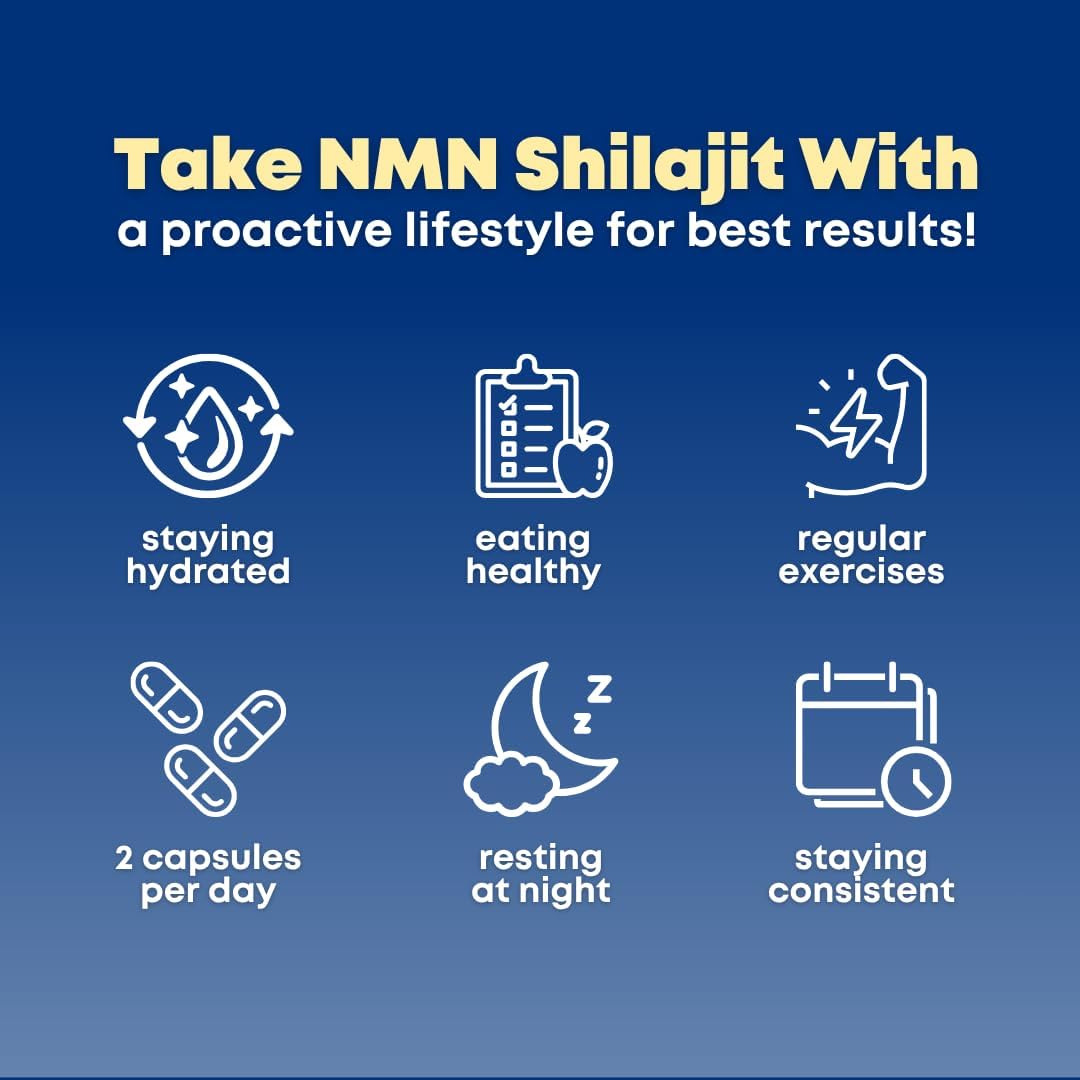 NMN 500mg & Himalayan Shilajit 50% Fulvic Acid Supplement - NAD, Mitochondria & ATP, Cellular Vitality, Trace Mineral Support - CoQ10, Cordyceps Mushroom, Beet Root Extract - 90 Veggie Capsules