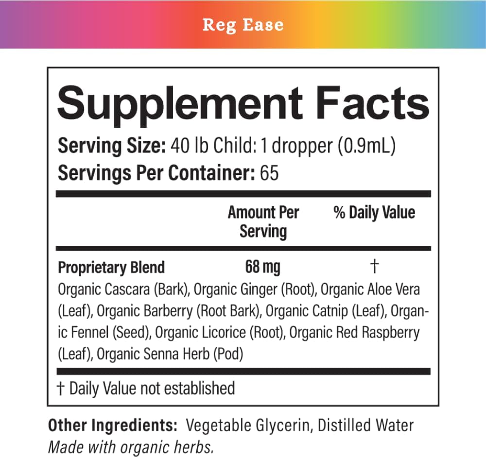 SPRIGS Kids Reg Ease Digestive Supplement, 2 Fl Oz | Gentle Herbal Blend Tincture with Organic Herbs Like Cascara & Ginger to Support Child Digestion | Encourages Regular Bowel Movement in Children