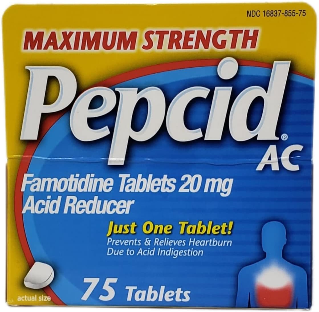 Pepcid AC Maximum Strength - Pack of 2 Boxes - 75 Tablets Per Box - 150 Tablets Total - Prevents & Relieves Heartburn Due to Acid Indigestion & Sour Stomach - 20mg of Famotidine