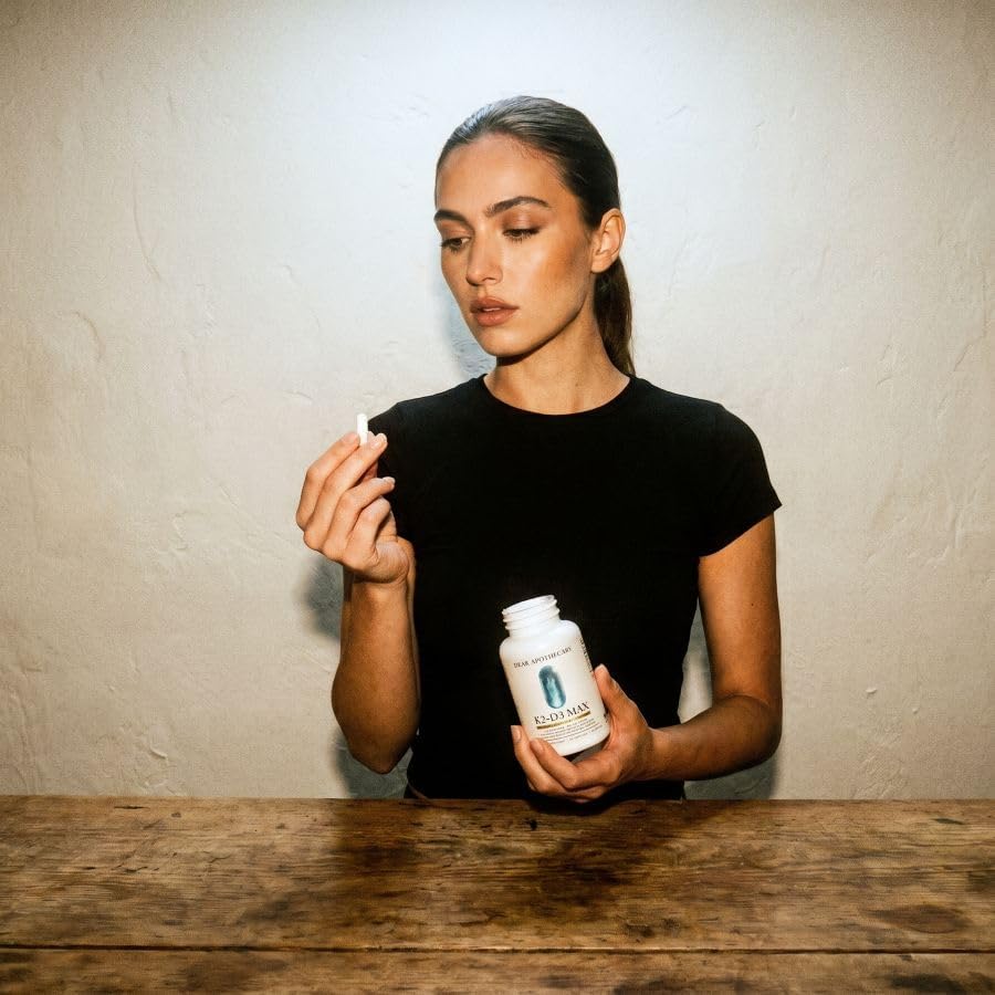 D3+K2 Max Vitamin D3 125mcg + K2 MK-7 100mcg with Calcium 210mg & BioPerine - Bone, Heart & Immune Support - Non-GMO, Gluten Free - 60 Capsules