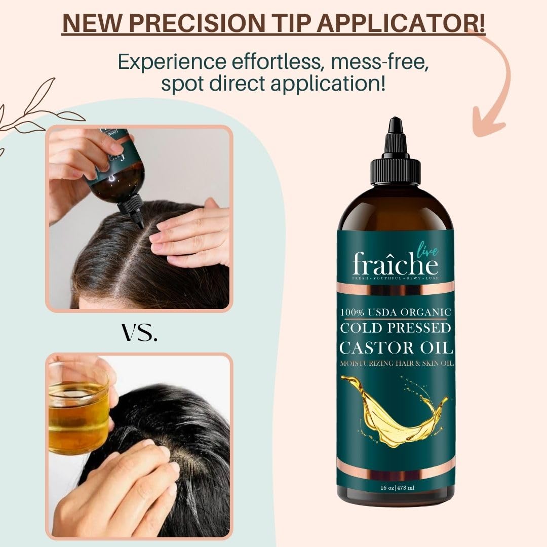 Live Fraiche USDA Organic Cold Pressed Castor Oil (16oz), 100% Pure, Hexane-Free Castor Oil