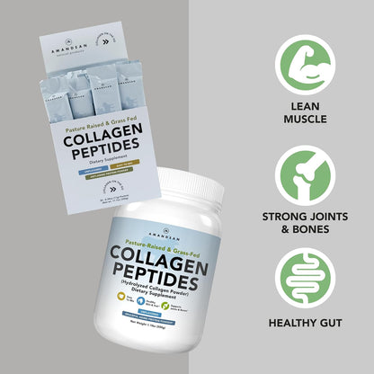 AMANDEAN Collagen Peptides Bundle. 1kg & Stick Packs. Grass-Fed, Enzymatically Hydrolyzed, Type 1 & 3. Protein with 18 Amino Acids for Healthy Skin, Hair, Nails. Easy to Mix, Unflavored, Non-GMO