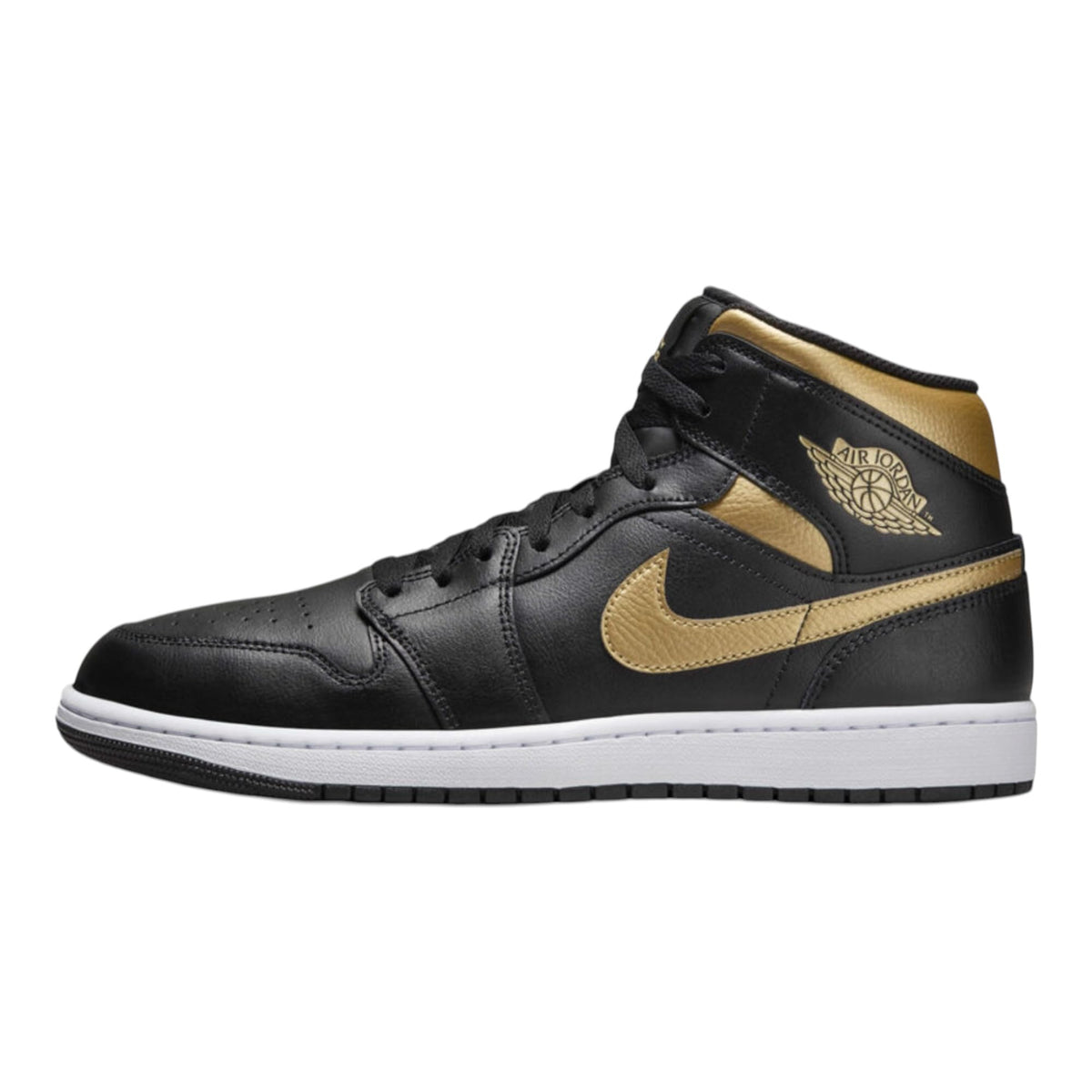 Nike Air Jordan 1 Mid Mens Shoes Size 11, Color: Black/Metallic Gold/White