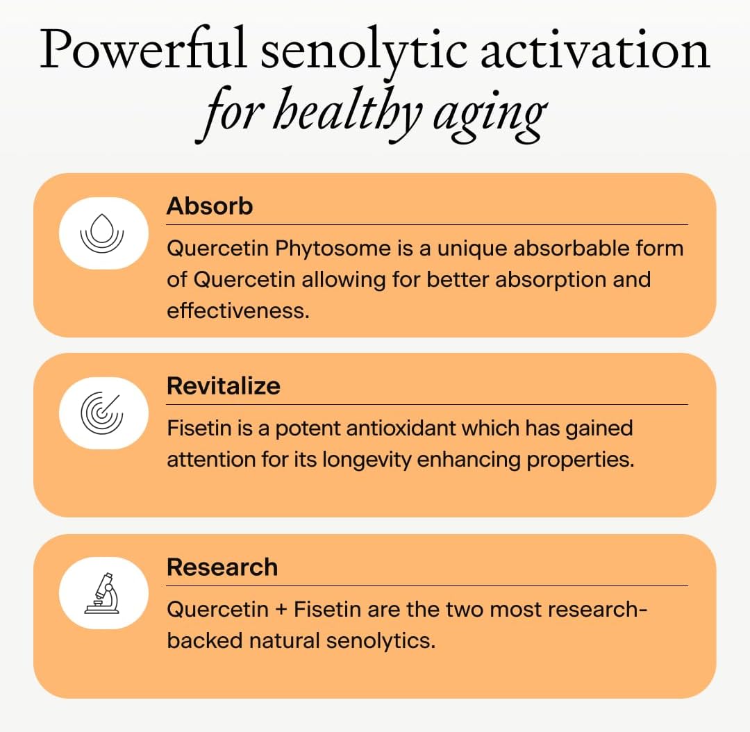 OMRE Quercetin and Fisetin Supplements - Third-Party Tested Senolytic Supplements for Aging Support - 500mg Quercetin Phytosome and 100mg Fisetin - Highly Bioavailable Forms