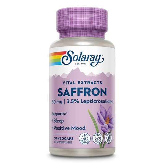 SOLARAY Saffron Extract - Sleep and Positive Mood Support - Vegan and Gluten Free Saffron Supplements - Lab Verified - 60-Day Guarantee - 30 Servings, 30 VegCaps
