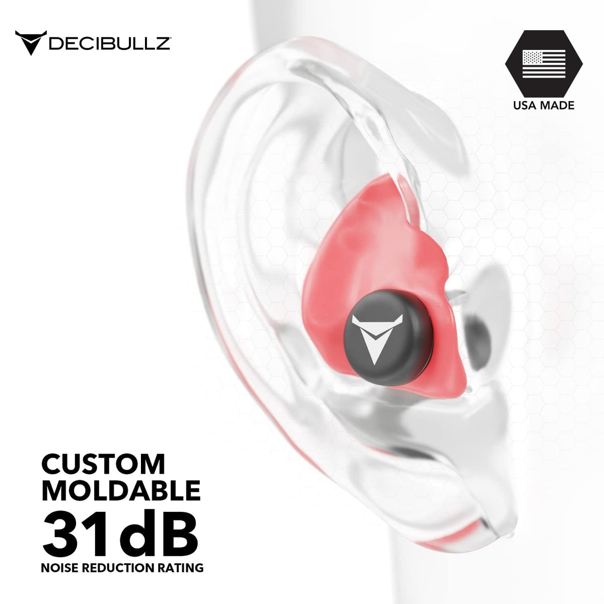 Decibullz - Custom Molded Earplugs, 31dB Highest NRR, Comfortable Hearing Protection
