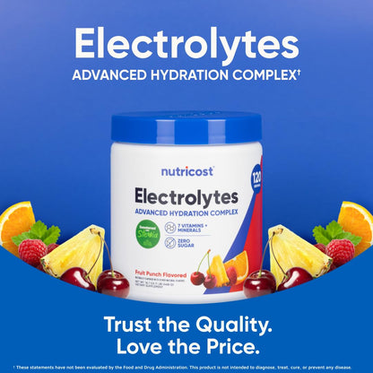 Nutricost Electrolyte Complex Powder (120 Servings, Fruit Punch) | Hydration Supplement Drink Mix with Vitamins and Minerals