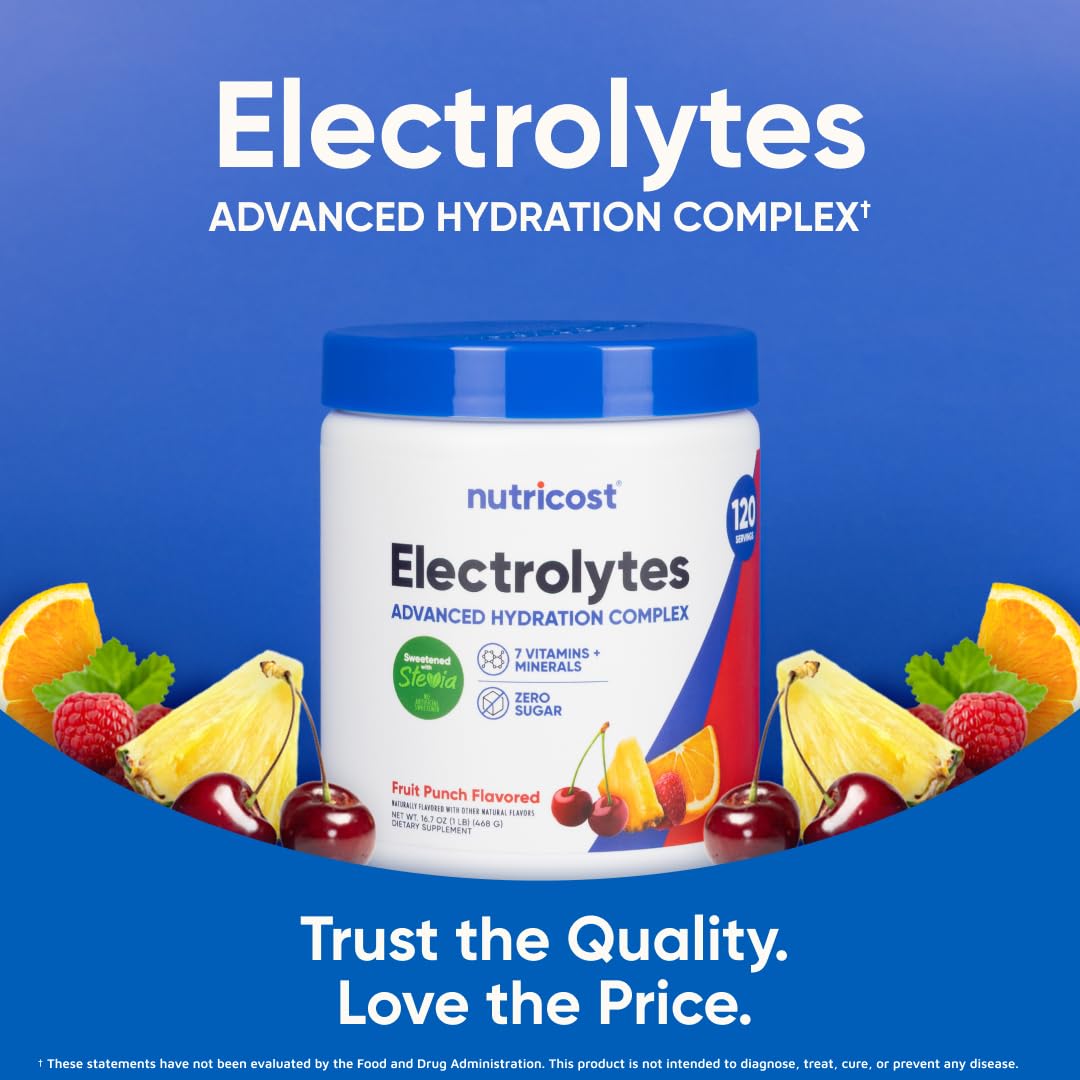 Nutricost Electrolyte Complex Powder (120 Servings, Fruit Punch) | Hydration Supplement Drink Mix with Vitamins and Minerals
