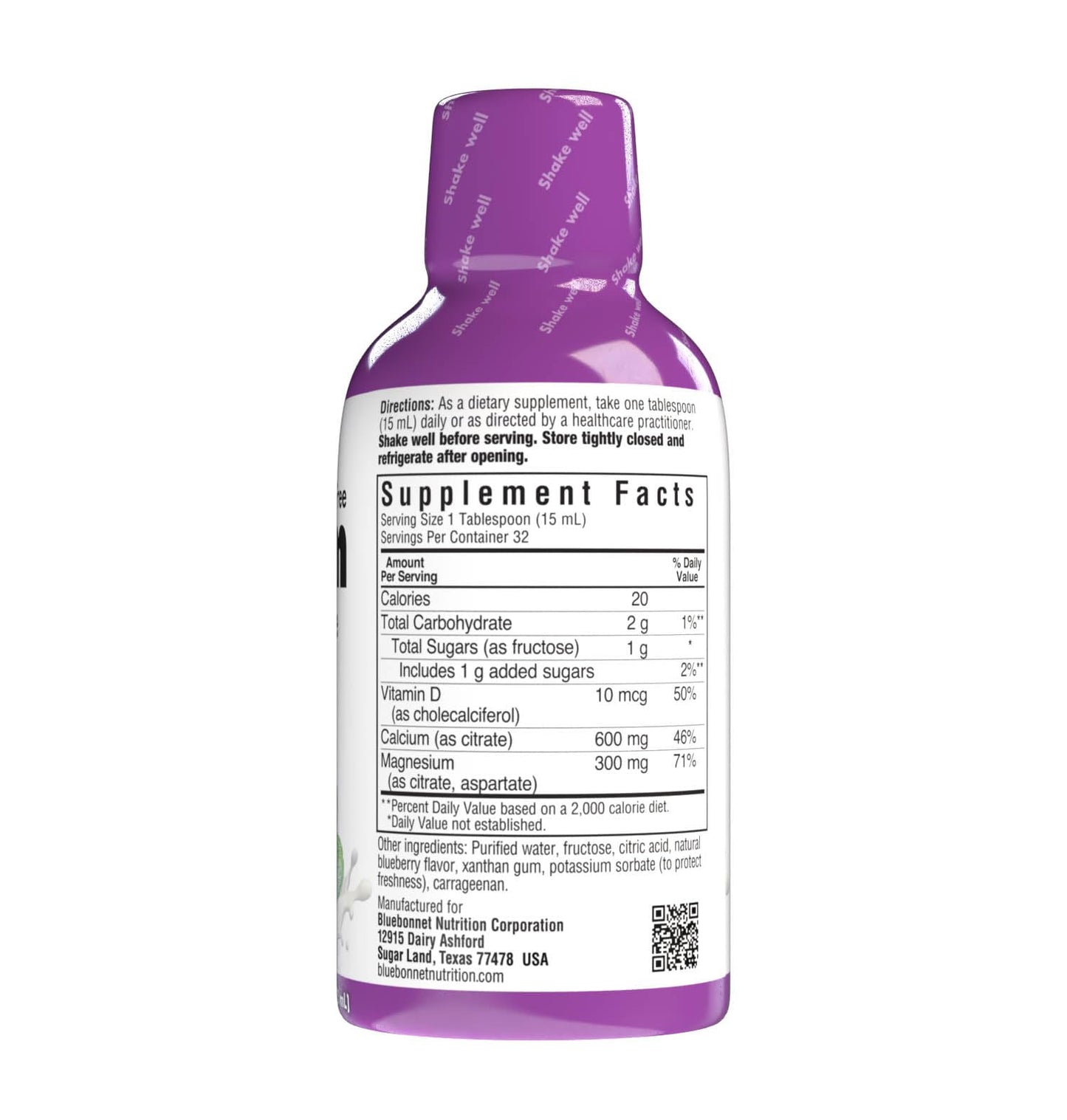 Bluebonnet Nutrition Liquid Calcium Citrate, Magnesium, Vitamin D3, Bone Health, Gluten Free, Soy Free, Milk Free, Kosher, 16 fl oz, 32 Servings, Mixed Berry Flavor