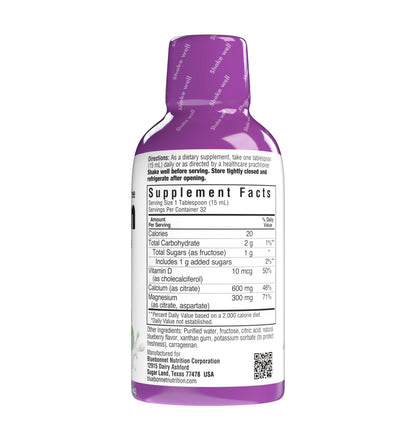 Bluebonnet Nutrition Liquid Calcium Citrate, Magnesium, Vitamin D3, Bone Health, Gluten Free, Soy Free, Milk Free, Kosher, 16 fl oz, 32 Servings, Mixed Berry Flavor