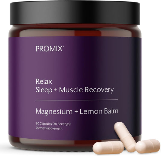 Promix Nutrition Relax | Sleep + Muscle Recovery | Magnesium Bisglycinate Chelate + Organic Lemon Balm Extract - 90 Count Capsule
