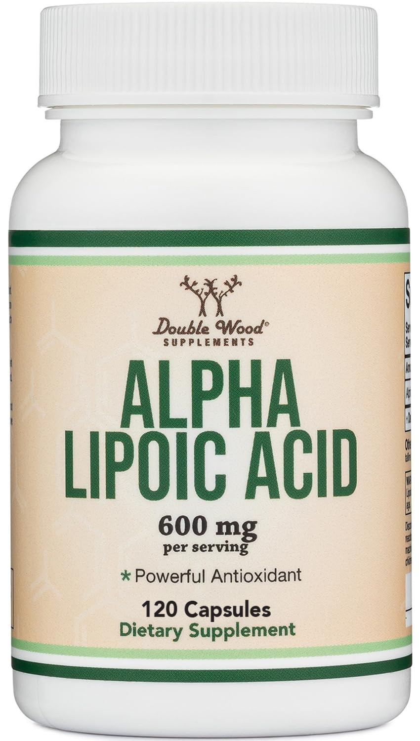 Alpha Lipoic Acid 600mg per Serving, 60 Capsules (Third Party Tested, Non-GMO, Gluten Free, Vegan Safe) Cellular Energy Support (ALA Supplement) by Double Wood