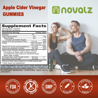 NOVALZ Apple Cider Vinegar Gummies for Weight Control, Detox, & Cleanse, 500mcg ACV