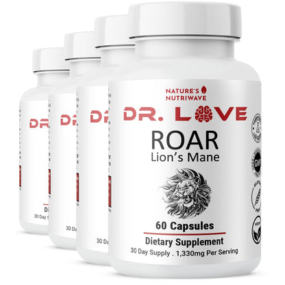 Dr. Love ROAR Lion's Mane – Cordyceps & Reishi – 60 Ct, 1 Month Supply | Also includes Lion's Mane with Cordyceps, Reishi & Shiitake | Vegan, Gluten-Free, GMP Certified, Made in USA