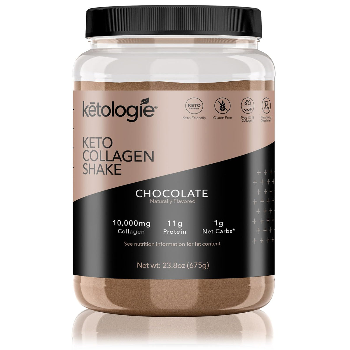 Ketologie Keto Collagen Shake (Chocolate) - with Coconut Oil, Prebiotics, Grass-Fed Hydrolyzed 