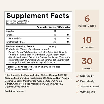 ActivatedYou Morning Lift Mushroom Infused Coffee - Certified Organic, Plant Based Mushroom Coffee Instant Blend Made with Lion's Mane & Cordyceps to Support Digestion, Energy & Focus (1 Pack)