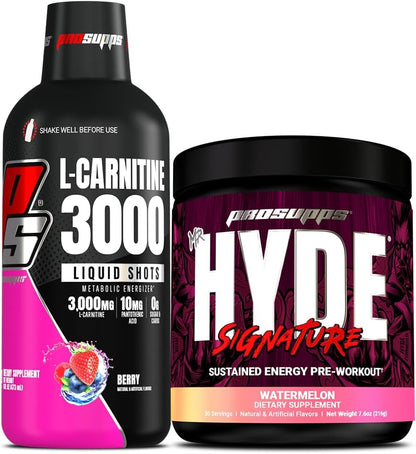 ProSupps L-Carnitine 3000 Stimulant Free Liquid Shots (31 Servings, Berry) and Mr. Hyde Signature Series Pre-Workout Energy Powdered Drink (30 Servings, Watermelon) Bundle