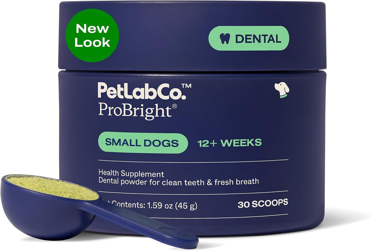PetLab Co. ProBright Dental Powder for Small Dogs, 30 Scoops | Brown algae, green tea and probiotics in one easy daily scoop to support tartar and fresh breath