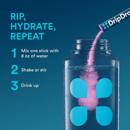 DripDrop Hydration Bold & Zero Sugar Bundle Electrolyte Packets, 64 Count | Berry, Watermelon, Lemon, Orange, Sugar Free Lemon Lime; 3X Electrolytes; Potassium, Magnesium, Zinc, Vitamin C; Single Serve