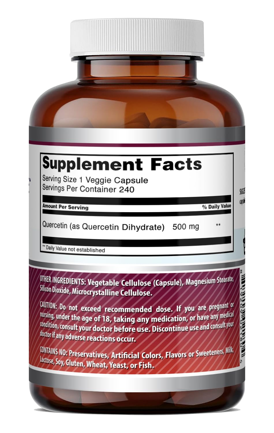 Amazing Formulas Quercetin 500mg Veggie Capsules Supplement | Non-GMO | Gluten Free | Supports Overall Health & Well Being (240 Count)