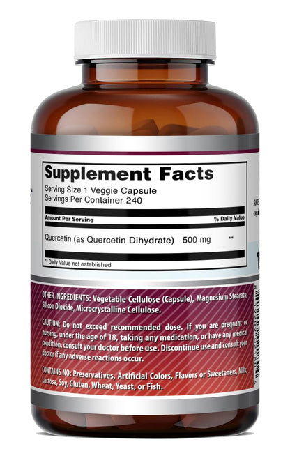Amazing Formulas Quercetin 500mg Veggie Capsules Supplement | Non-GMO | Gluten Free | Supports Overall Health & Well Being (240 Count)
