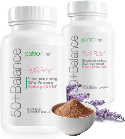Paleolf 50+ Balance Premium Supplement, PMS Relief. Female Balance During PMS or Menopause. Mood Support & Relief. 60 Capsules (2-Pack)