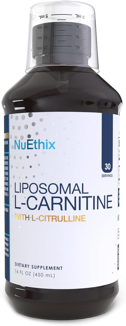 NuEthix Formulations Lipsomal L-Carnitine Supplement 600mg with L-Citrulline 1000mg for Healthy Weight Management, Fat Metabolism, Energy Production and Increased Blood Flow, for Men & Women